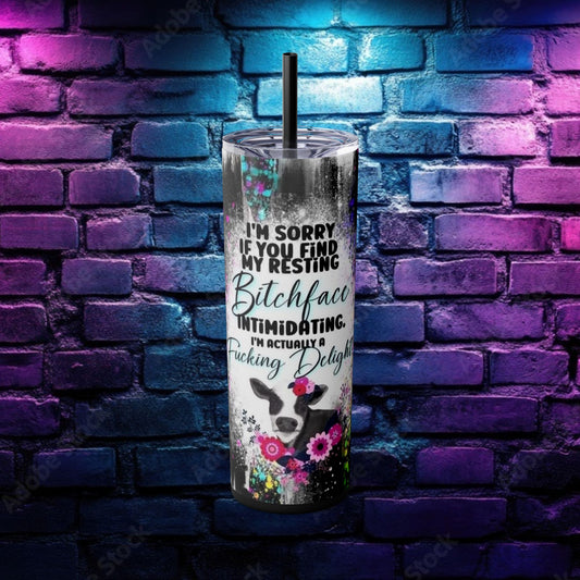 Funny Cow Tumbler with Straw - 20oz Resting Bitchface Design