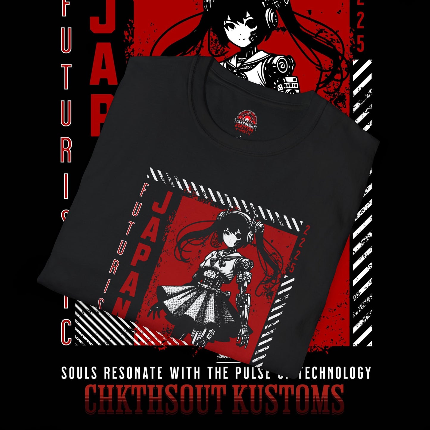 Futuristic Japan Graphic T-Shirt - Souls Resonate With The Pulse of Technology