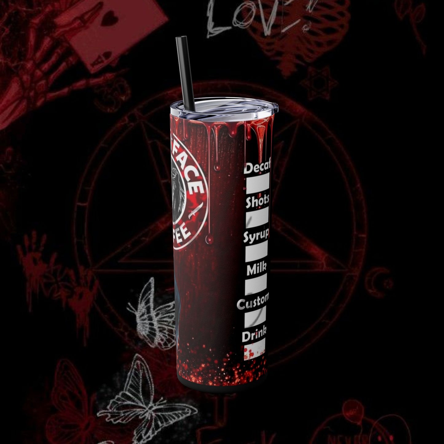 Ghost Face Coffee Skinny Tumbler - 20oz with Straw for Horror Fans