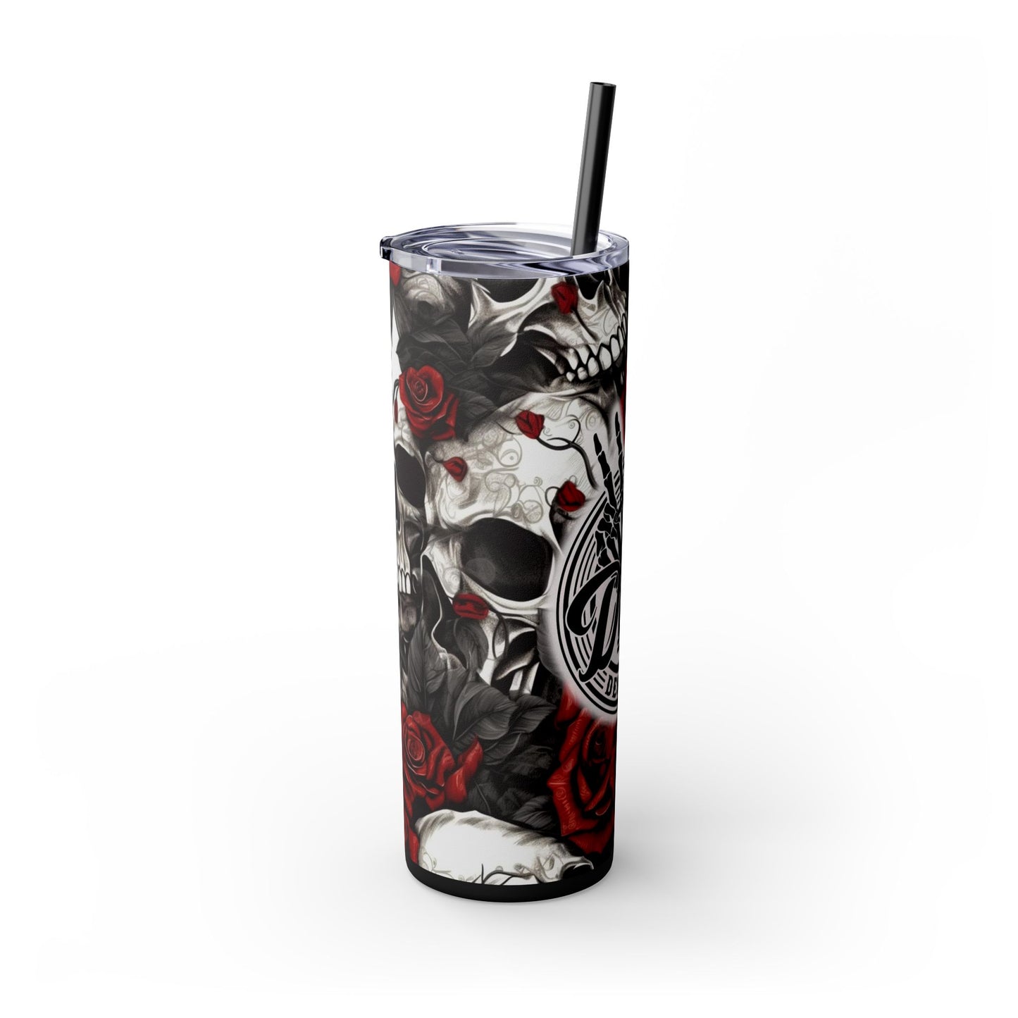 Unique Skull & Rose Skinny Tumbler with Straw – 20oz | Perfect for the Bold & Edgy