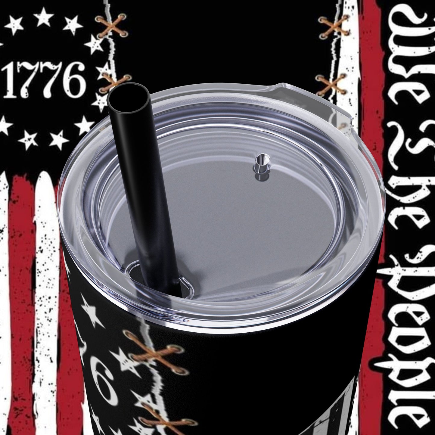 Patriotic Skull Tumbler, 20oz Skinny Tumbler with Straw, We the People, 1776 Flag Design, July 4th, American Pride, Gift for Patriots