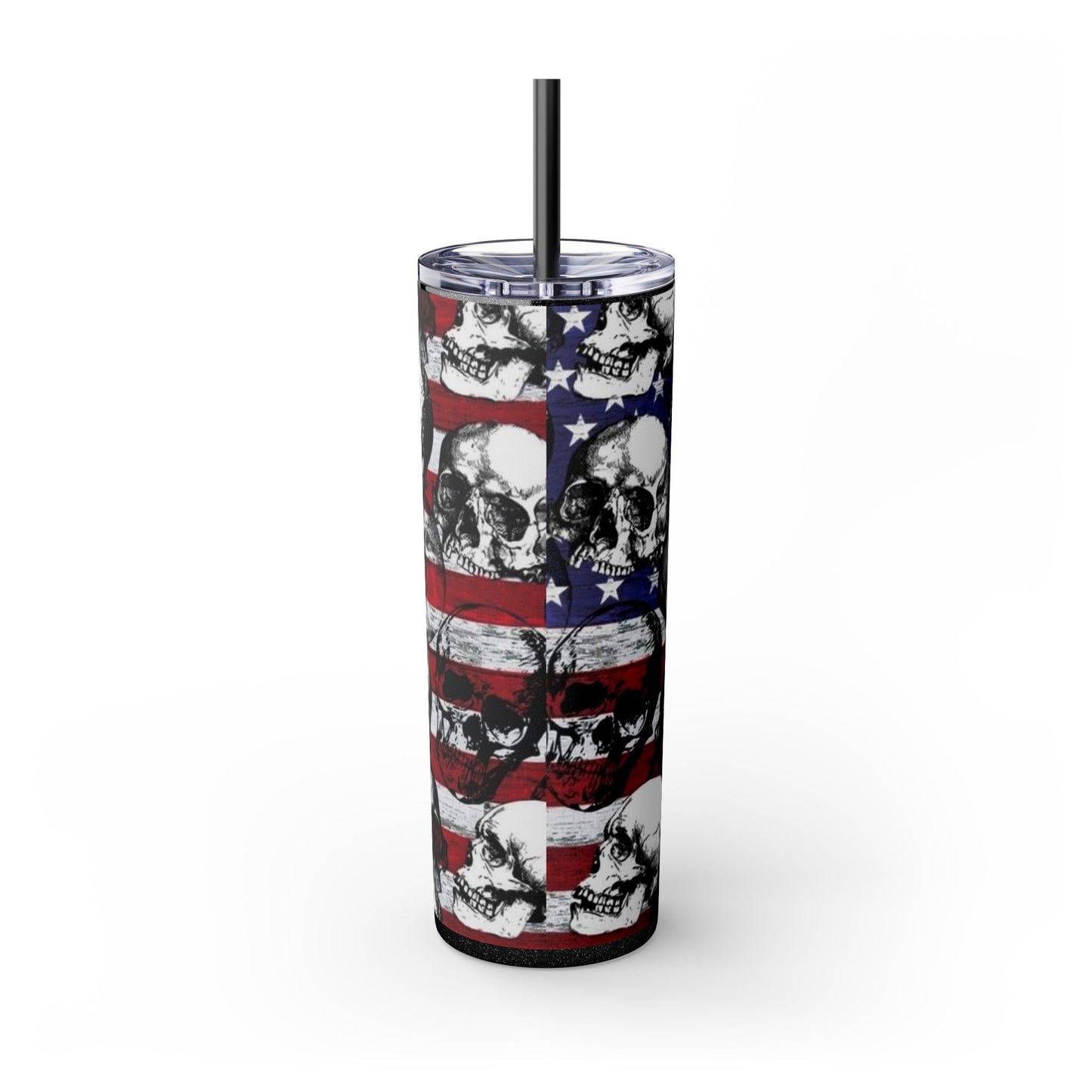 Patriotic Skull Skinny Tumbler with Straw - 20oz