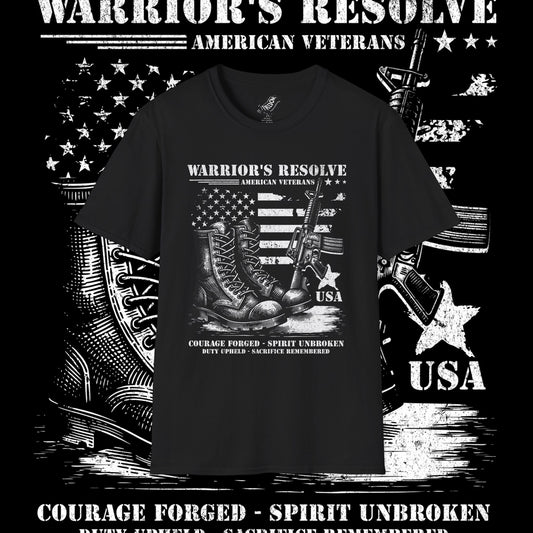 Patriotic Veteran T-Shirt, Warrior's Resolve Tee, Military Appreciation Shirt, Gifts for Veterans, Independence Day Apparel