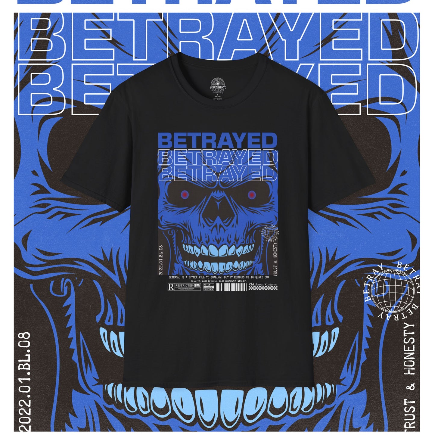 Betrayed Skull Graphic, Edgy Streetwear Tee