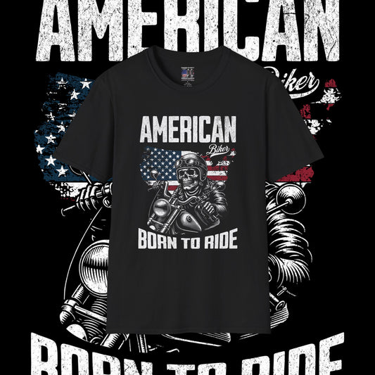 American Biker T-Shirt, Born to Ride Tee, Motorcycle Enthusiast