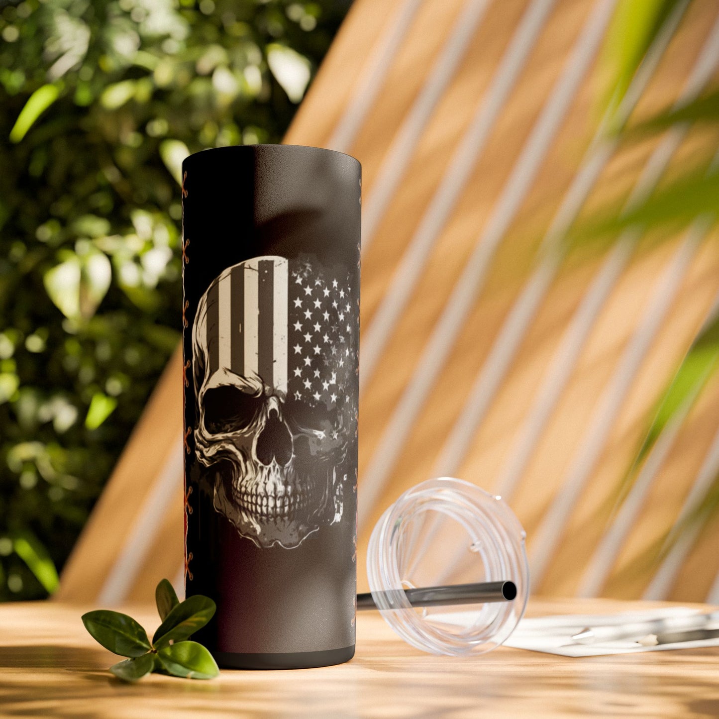 Patriotic Skull Tumbler, 20oz Skinny Tumbler with Straw, We the People, 1776 Flag Design, July 4th, American Pride, Gift for Patriots