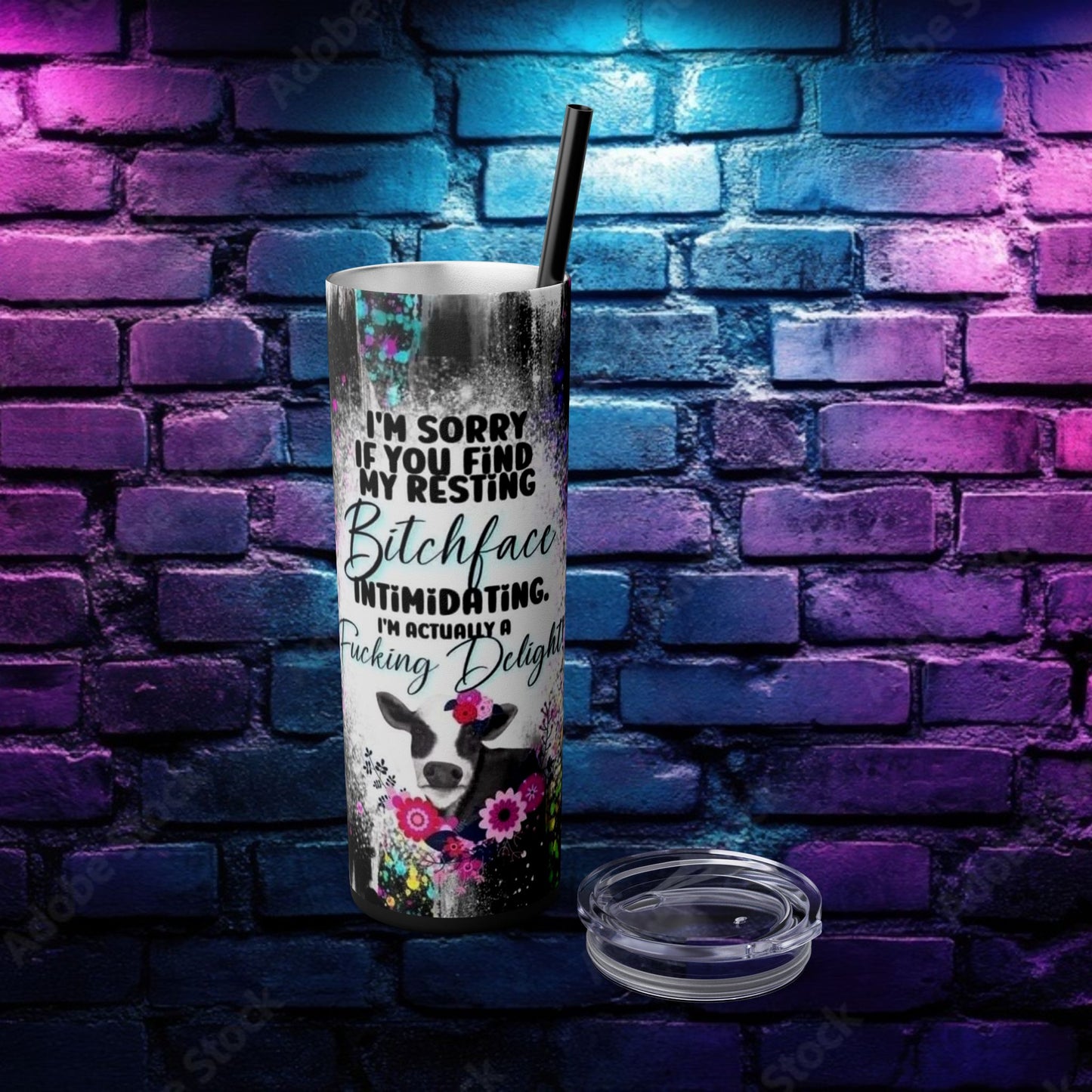 Funny Cow Tumbler with Straw - 20oz Resting Bitchface Design