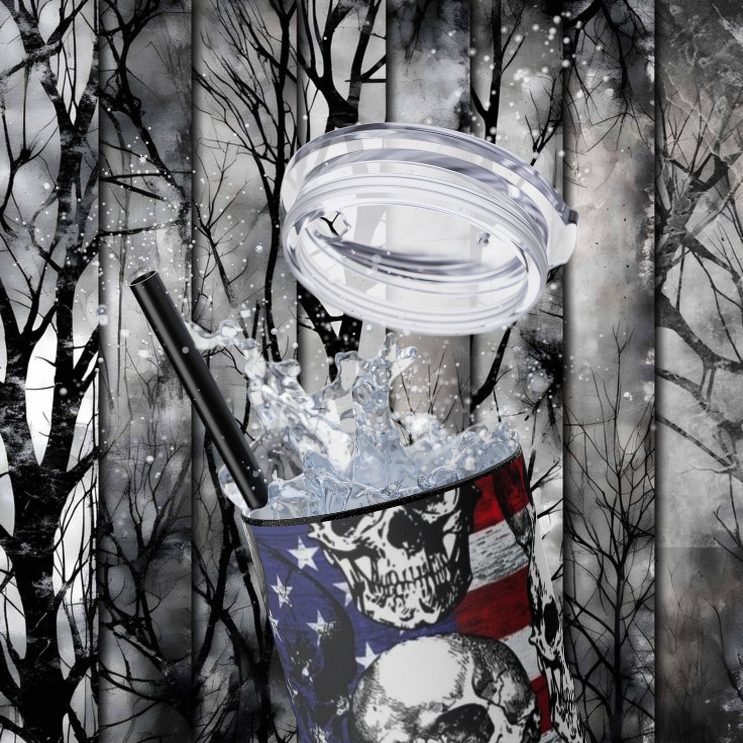 Patriotic Skull Skinny Tumbler with Straw - 20oz