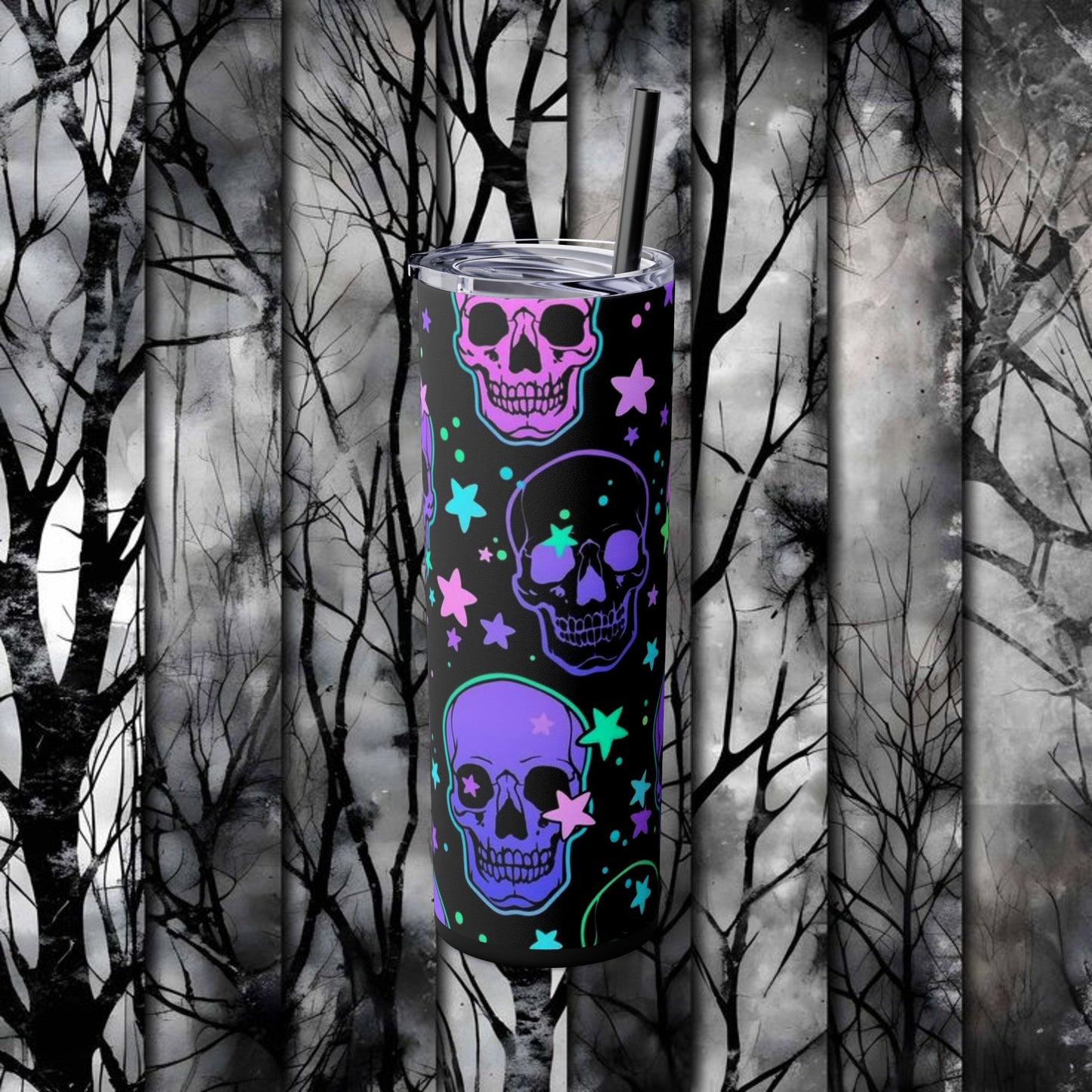 Vibrant Skull Tumbler with Straw - 20oz