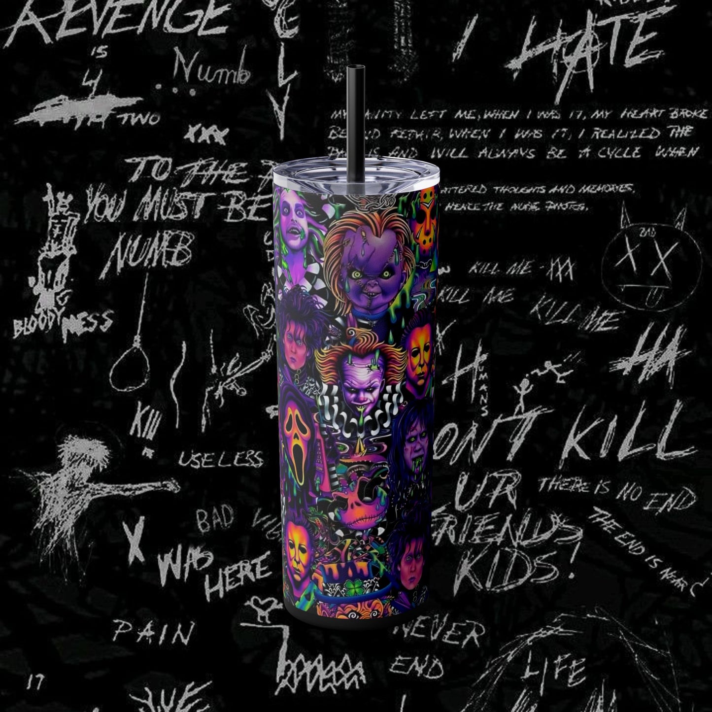 Gothic Horror Skinny Tumbler with Straw | 20oz | Perfect for Horror Fans