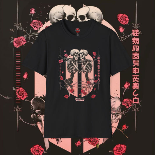 Romantic Skeleton Graphic T-Shirt for Halloween & Couples