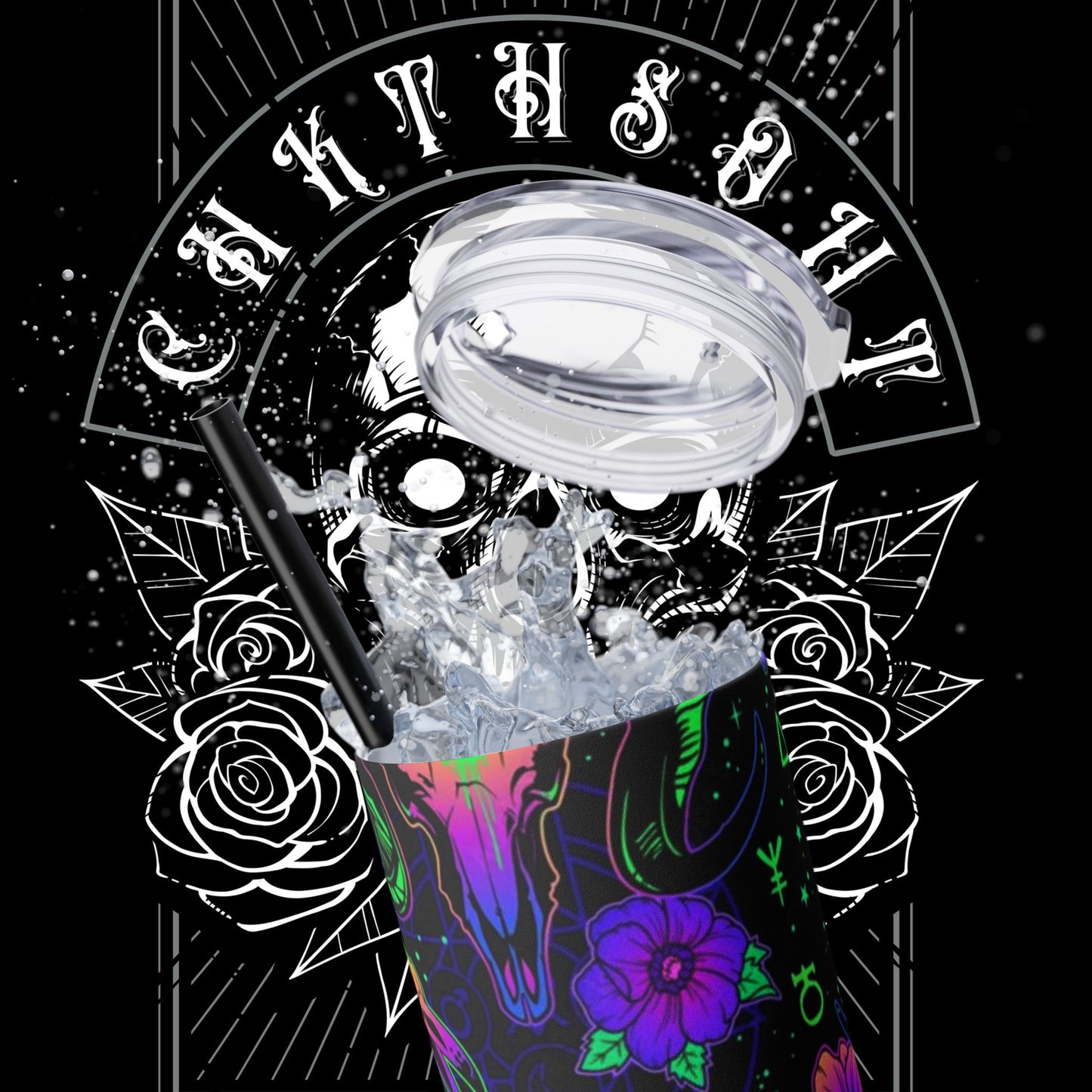Gothic Floral Skinny Tumbler with Straw - 20oz