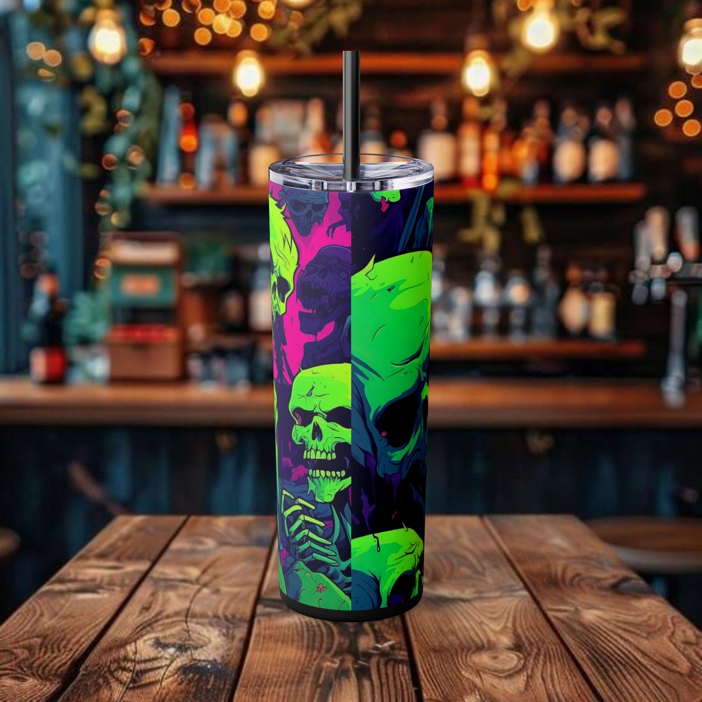 Halloween Design Skull Tumbler with Straw