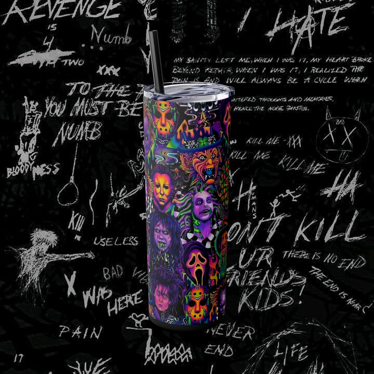 Gothic Horror Skinny Tumbler with Straw | 20oz | Perfect for Horror Fans
