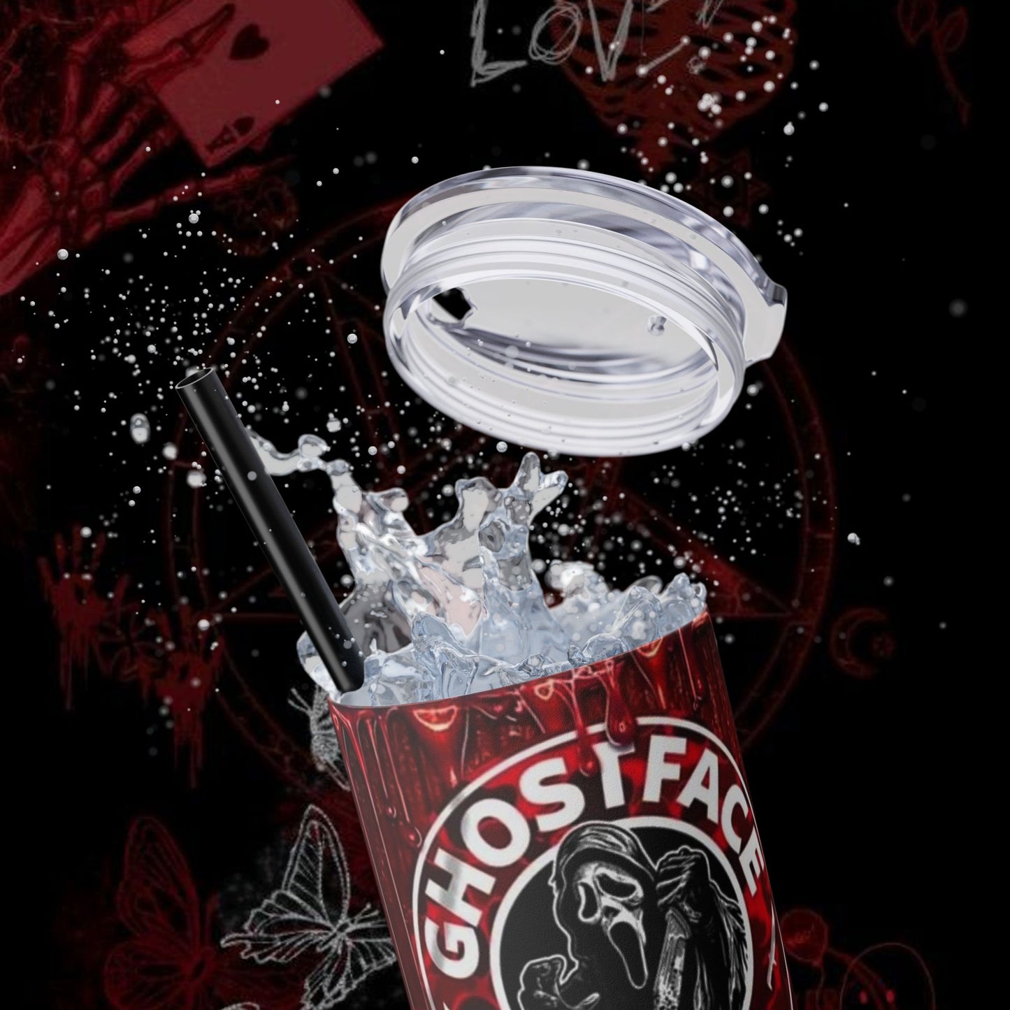 Ghost Face Coffee Skinny Tumbler - 20oz with Straw for Horror Fans