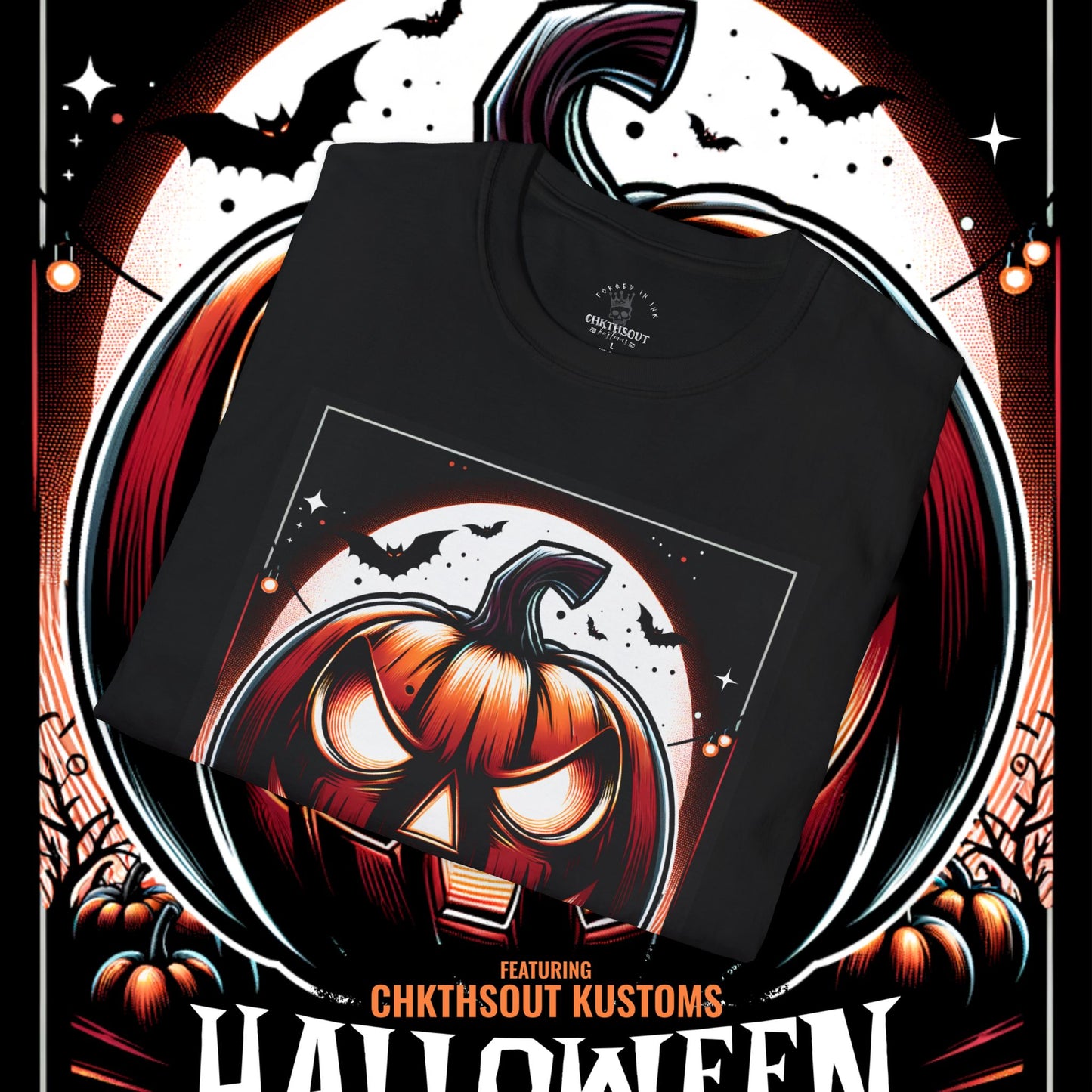Chkthsout Kustoms Halloween Pumpkin Graphic Tee