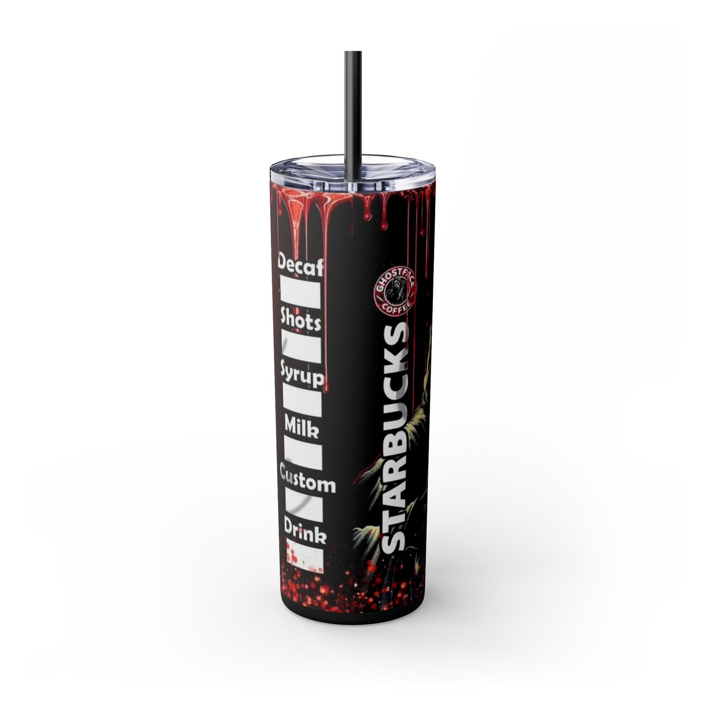 Ghost Face Coffee Skinny Tumbler - 20oz with Straw for Horror Fans