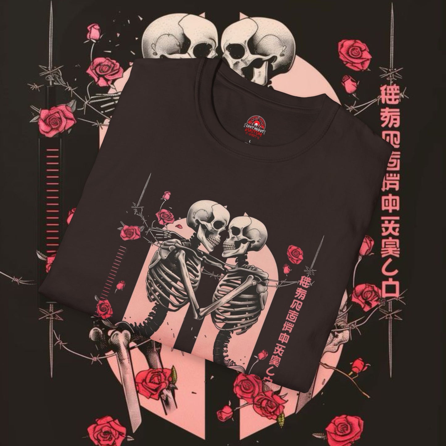 Romantic Skeleton Graphic T-Shirt for Halloween & Couples