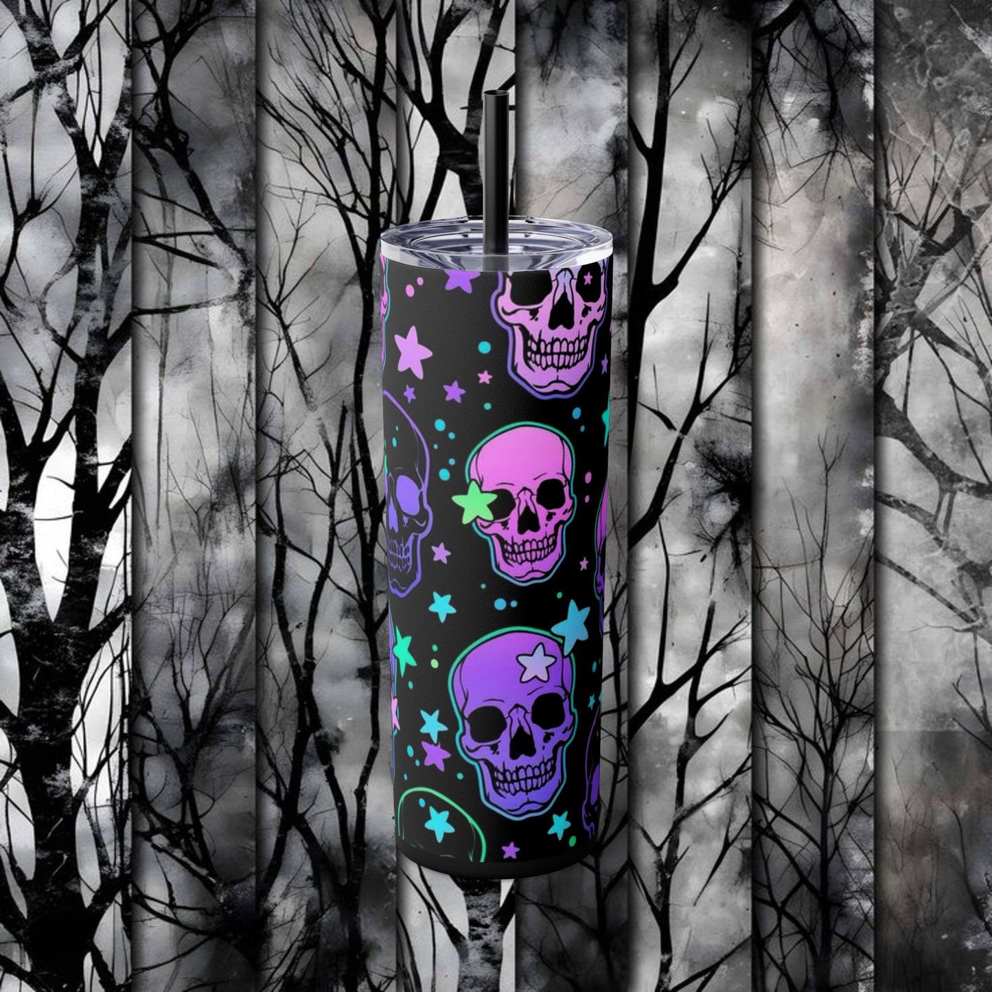 Vibrant Skull Tumbler with Straw - 20oz