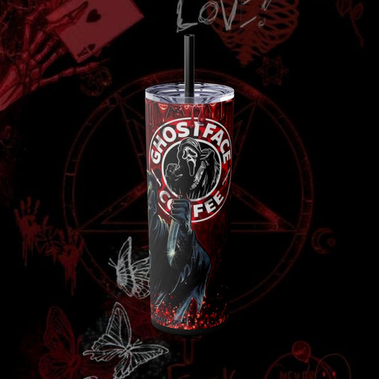 Ghost Face Coffee Skinny Tumbler - 20oz with Straw for Horror Fans