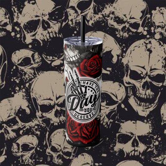 Unique Skull & Rose Skinny Tumbler with Straw – 20oz | Perfect for the Bold & Edgy