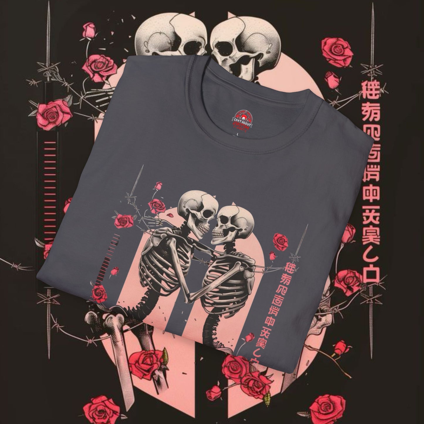 Romantic Skeleton Graphic T-Shirt for Halloween & Couples