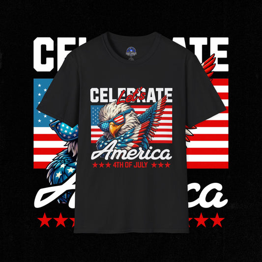 4th of July T-Shirt, Celebrate America Tee, Patriotic Shirt, Independence Day Apparel, Red White Blue Graphic Tee