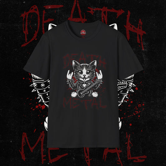 Death Metal Cat T-Shirt - Edgy Graphic Tee for Music Lovers