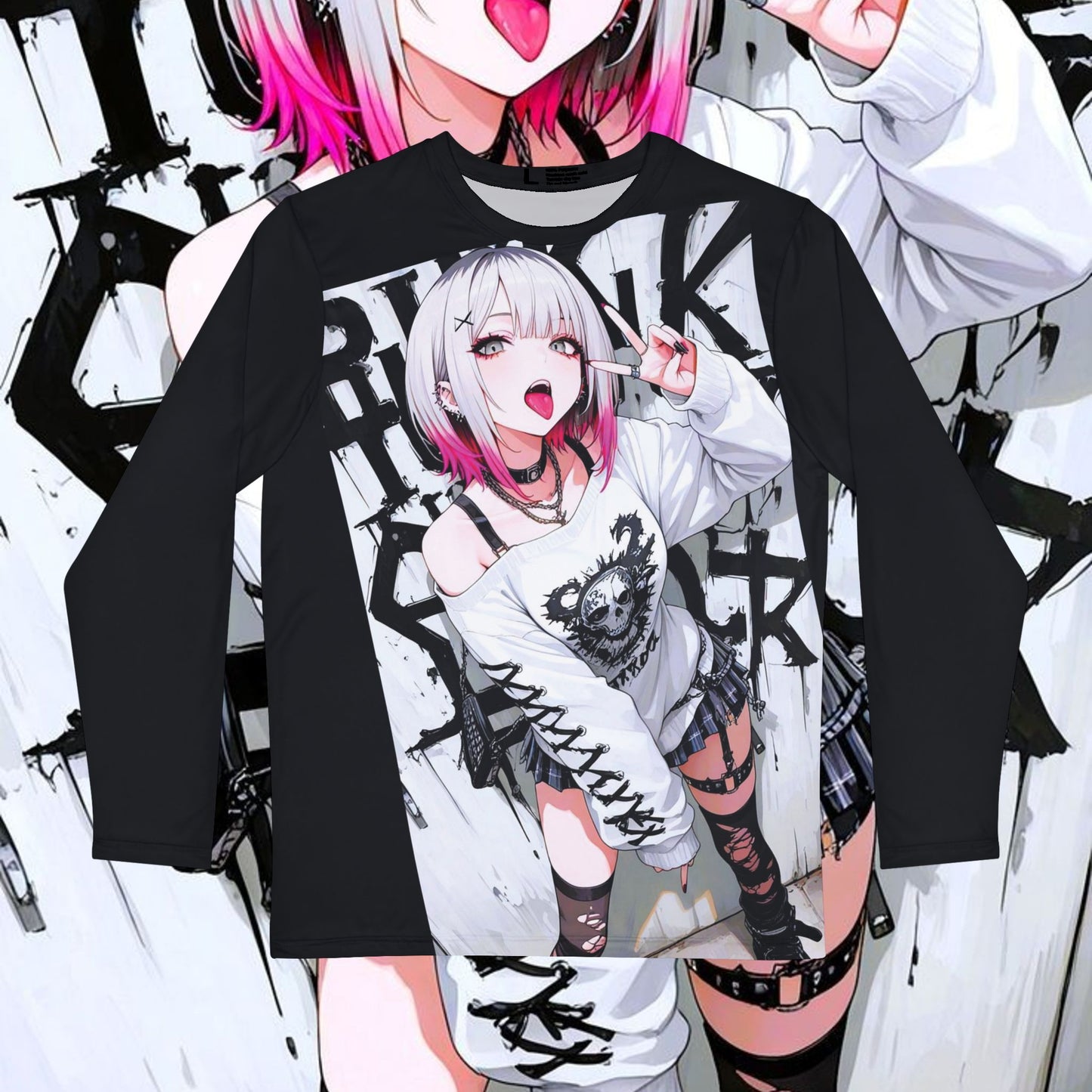 Chkthsout Graphic Long Sleeve Shirt, Edgy Streetwear, Anime-Inspired Tee, Unique Gift for Gamers, Casual Everyday Fashion