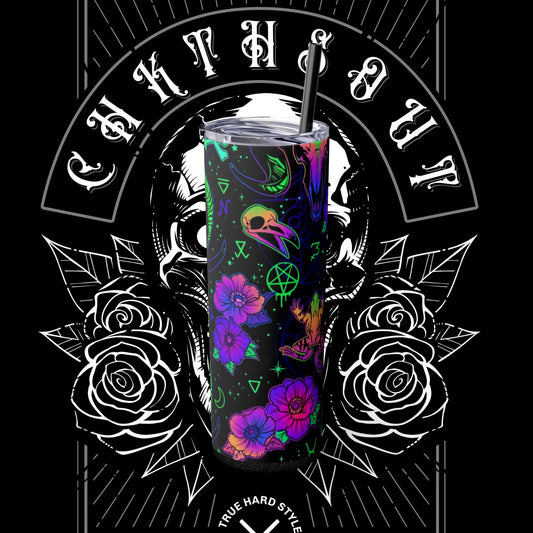 Gothic Floral Skinny Tumbler with Straw - 20oz