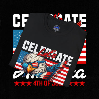 4th of July T-Shirt, Celebrate America Tee, Patriotic Shirt, Independence Day Apparel, Red White Blue Graphic Tee