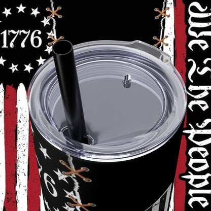 Patriotic Skull Tumbler, 20oz Skinny Tumbler with Straw, We the People, 1776 Flag Design, July 4th, American Pride, Gift for Patriots