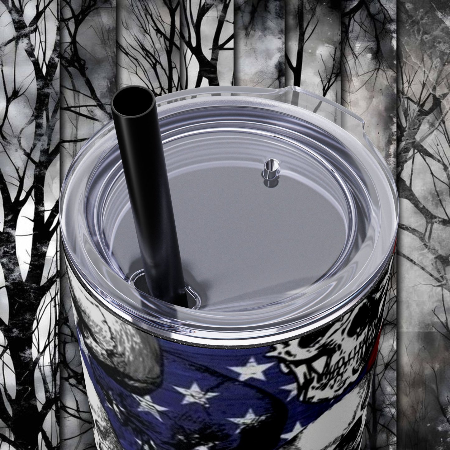 Patriotic Skull Skinny Tumbler with Straw - 20oz