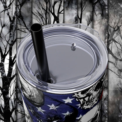 Patriotic Skull Skinny Tumbler with Straw - 20oz