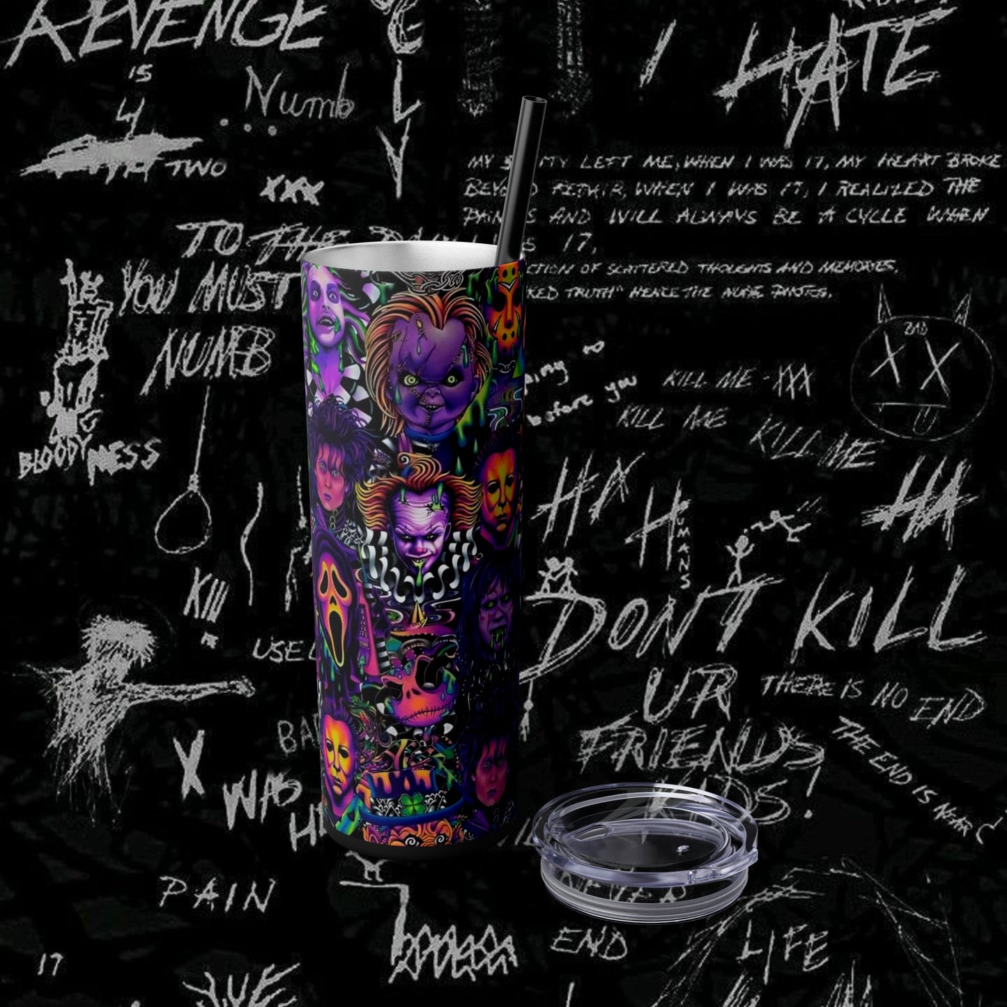 Gothic Horror Skinny Tumbler with Straw | 20oz | Perfect for Horror Fans