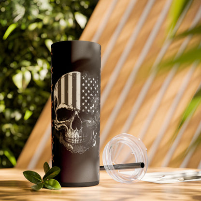 Patriotic Skull Tumbler, 20oz Skinny Tumbler with Straw, We the People, 1776 Flag Design, July 4th, American Pride, Gift for Patriots