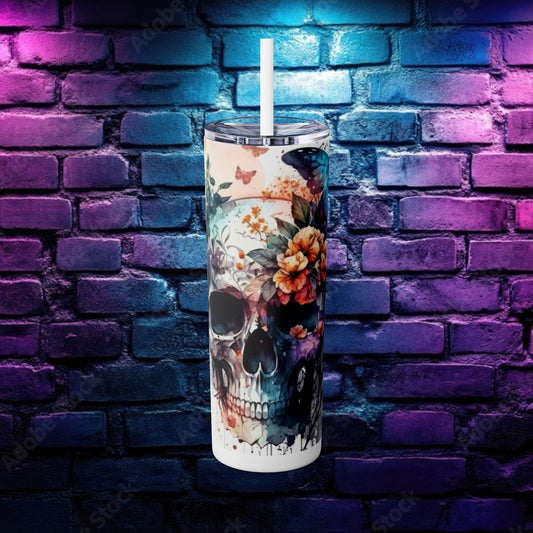 Floral Butterfly Skinny Tumbler - 20oz - Perfect for Moms - 'Hot Mess Just Doing My Best'