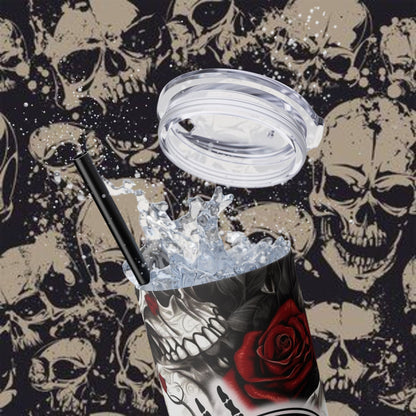 Unique Skull & Rose Skinny Tumbler with Straw – 20oz | Perfect for the Bold & Edgy