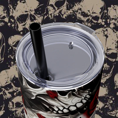 Unique Skull & Rose Skinny Tumbler with Straw – 20oz | Perfect for the Bold & Edgy