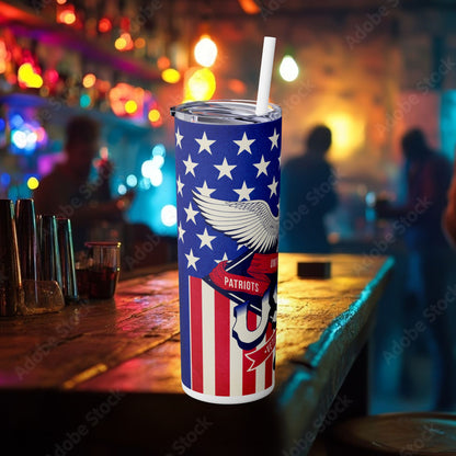 Patriotic Skinny Tumbler, 20oz USA Veterans Club Drinkware, Fourth of July Gift, Eagle Design for Celebrations, Travel Cup, Red White [...]