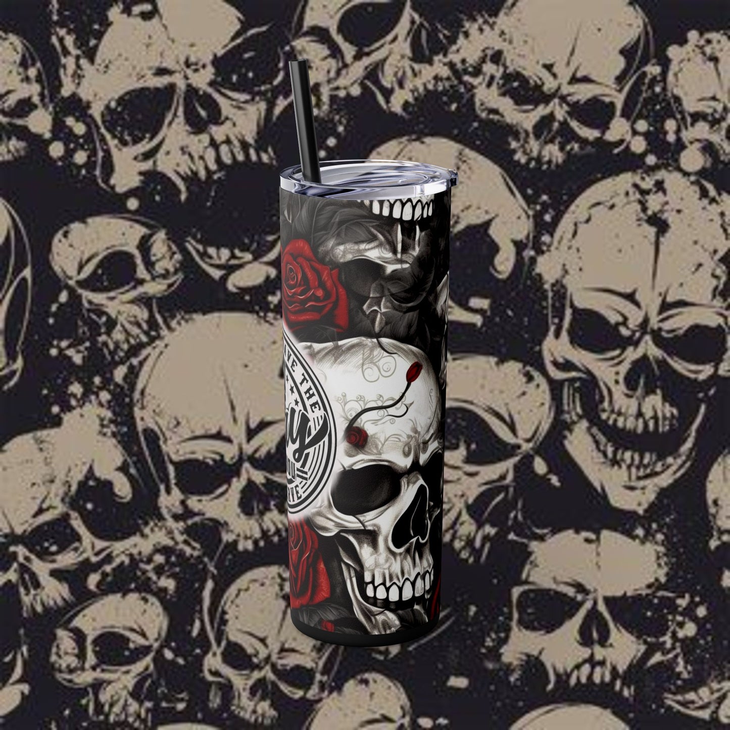 Unique Skull & Rose Skinny Tumbler with Straw – 20oz | Perfect for the Bold & Edgy