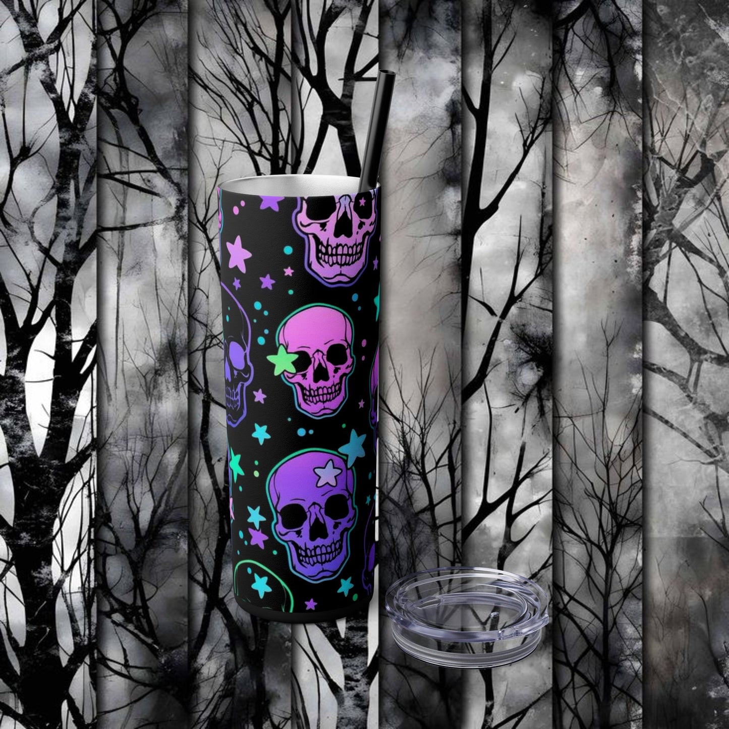 Vibrant Skull Tumbler with Straw - 20oz