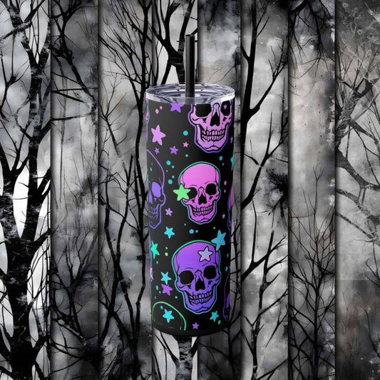 Vibrant Skull Tumbler with Straw - 20oz