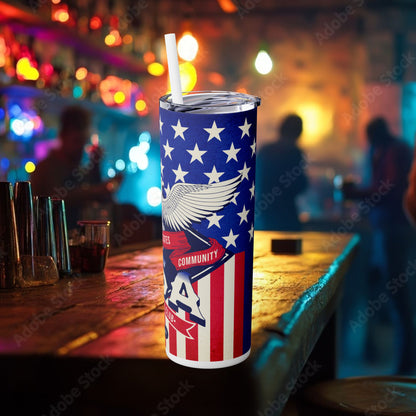 Patriotic Skinny Tumbler, 20oz USA Veterans Club Drinkware, Fourth of July Gift, Eagle Design for Celebrations, Travel Cup, Red White [...]